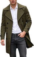 My Store Army Green BFAFEN Mens Trench Coat Mid Length Trench Coat Men Notched Lapel Pea Coat