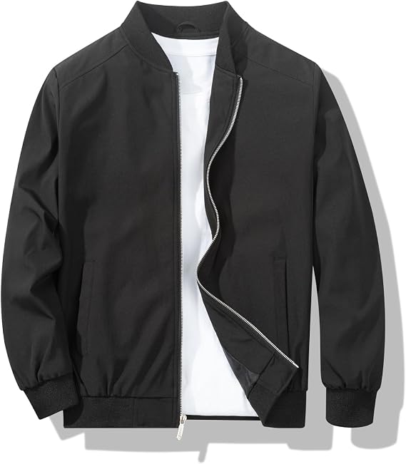 My Store Black Men's Bomber Jacket Fashion Stylish Lightweight Windbreaker Spring Fall Casual Jackets for Men