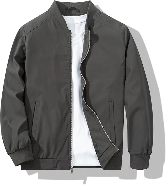 My Store Dark Grey Men's Bomber Jacket Fashion Stylish Lightweight Windbreaker Spring Fall Casual Jackets for Men