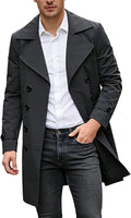 My Store Gray BFAFEN Mens Trench Coat Mid Length Trench Coat Men Notched Lapel Pea Coat