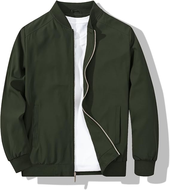 My Store Green Men's Bomber Jacket Fashion Stylish Lightweight Windbreaker Spring Fall Casual Jackets for Men