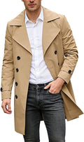 My Store Khaki BFAFEN Mens Trench Coat Mid Length Trench Coat Men Notched Lapel Pea Coat