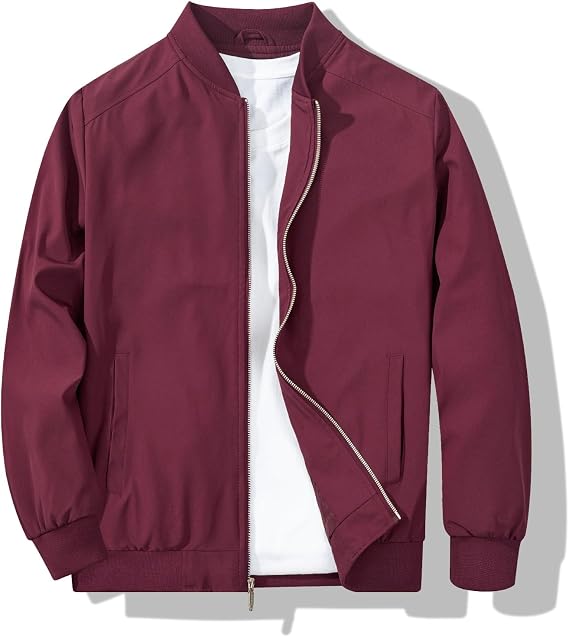 My Store Red Men's Bomber Jacket Fashion Stylish Lightweight Windbreaker Spring Fall Casual Jackets for Men
